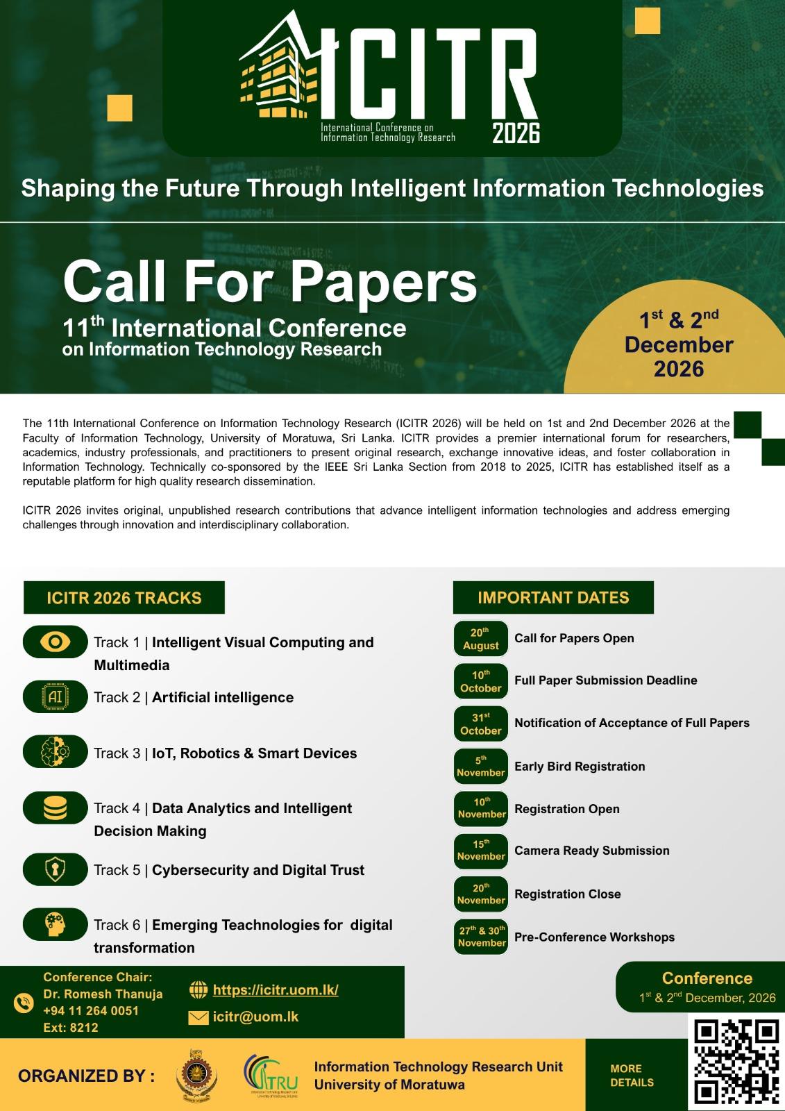 Faculty to Host ICITR 2026, Its 11th International Research Conference